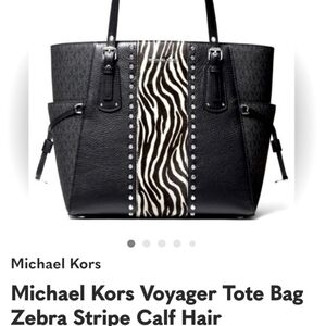 Michael Kors Black Tote with Zebra Stripe Center Panel